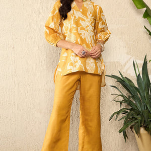 Mustard Rayon Blend Floral Printed Co-Ord Set VCORD1083