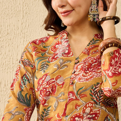 Mustard Yellow Rayon Blend Floral Printed Co-Ord Set VCORD1122