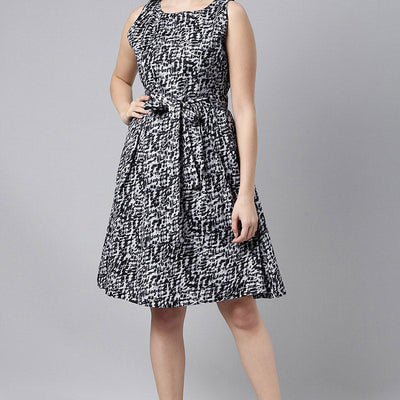 Black Crepe Abstract Print Mini Dress VD1058