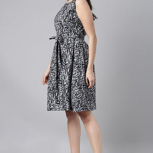 Black Crepe Abstract Print Mini Dress VD1058