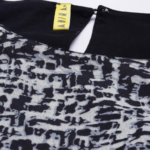 Black Crepe Abstract Print Mini Dress VD1058