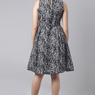 Black Crepe Abstract Print Mini Dress VD1058