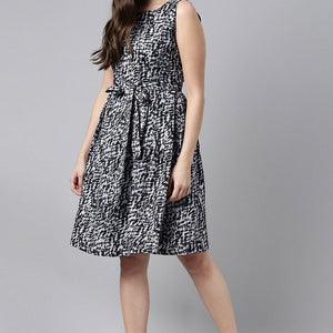 Black Crepe Abstract Print Mini Dress VD1058