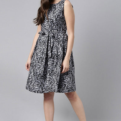 Black Crepe Abstract Print Mini Dress VD1058