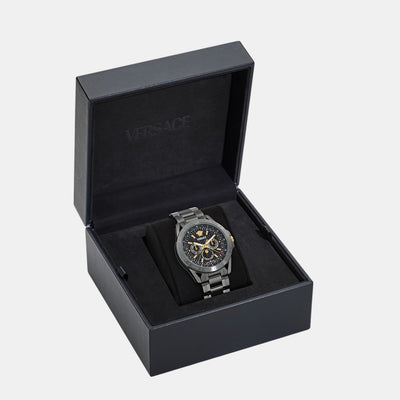 Galaxy Moonphase Men Quartz Black Dial Multi-Function Stainless Steel Watch VE0K00525