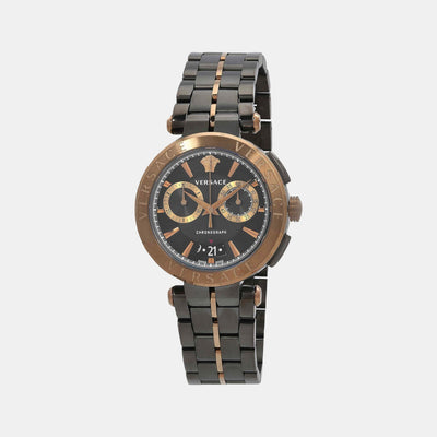 Aion Men Quartz Black Dial Chronograph Stainless Steel Watch VE1D02023