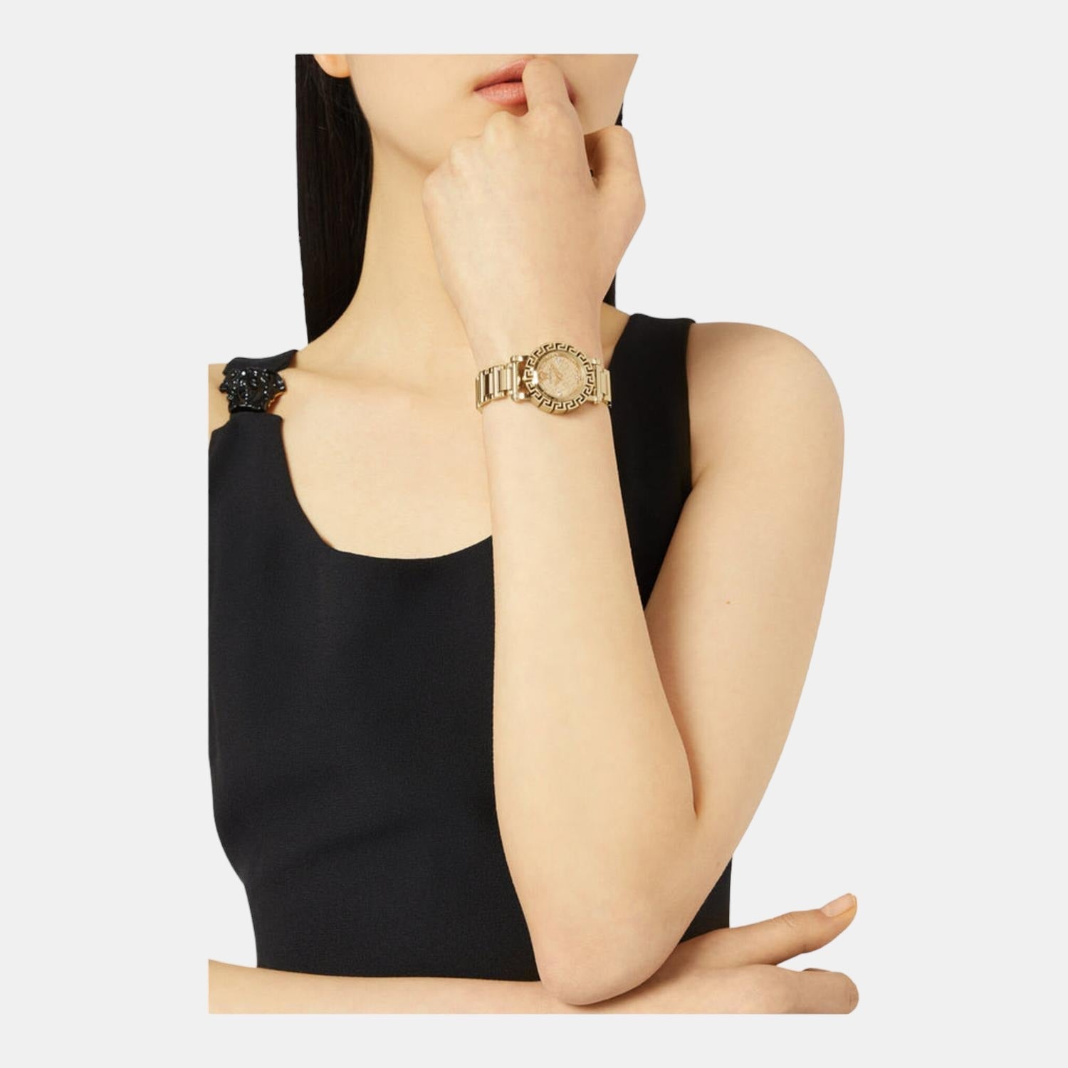 Greca Glam Women Quartz Gold Dial Analog Stainless Steel Watch VE2Q00422