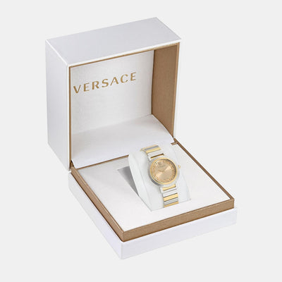 Greca Women Quartz Gold Dial Analog Stainless Steel Watch VE3D00422