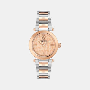 Greek Women Quartz Rose Gold Asymmetrical Dial Analog Stainless Steel Watch VE5B00425