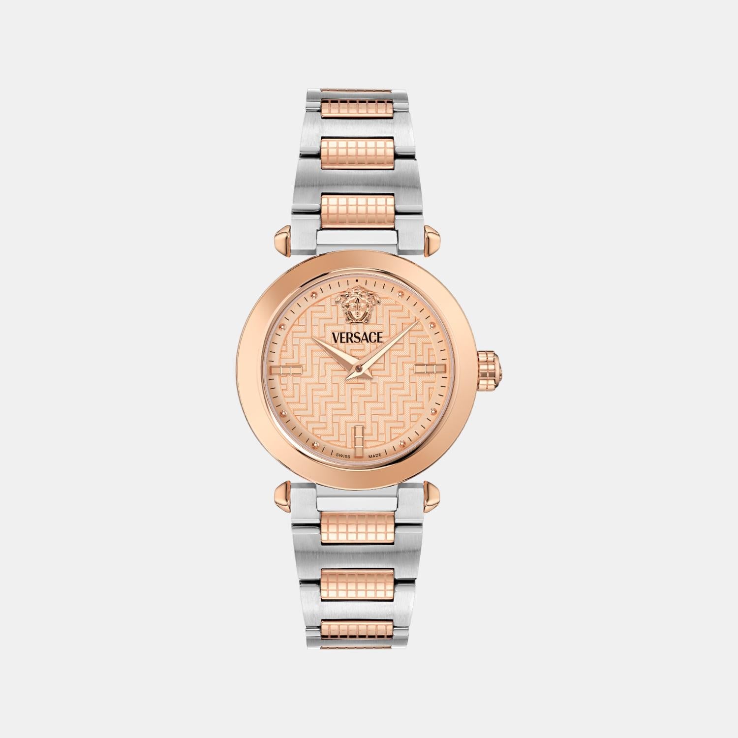 Greek Women Quartz Rose Gold Asymmetrical Dial Analog Stainless Steel Watch VE5B00425