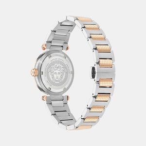 Greek Women Quartz Rose Gold Asymmetrical Dial Analog Stainless Steel Watch VE5B00425