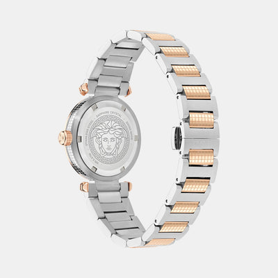 Greek Women Quartz Rose Gold Asymmetrical Dial Analog Stainless Steel Watch VE5B00425