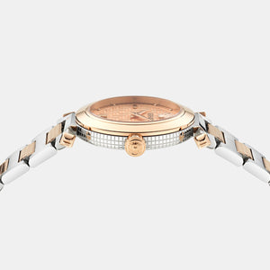 Greek Women Quartz Rose Gold Asymmetrical Dial Analog Stainless Steel Watch VE5B00425