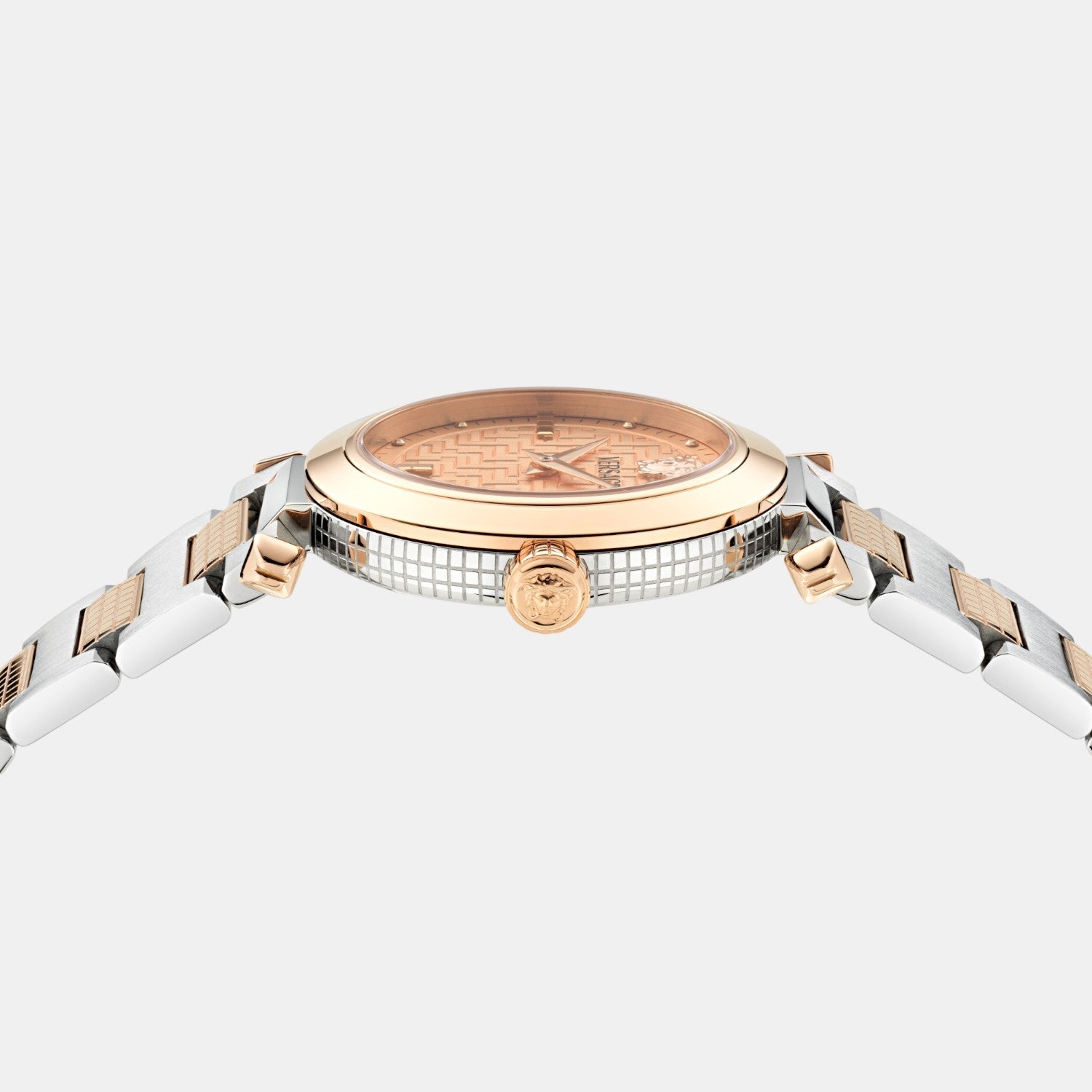Greek Women Quartz Rose Gold Asymmetrical Dial Analog Stainless Steel Watch VE5B00425