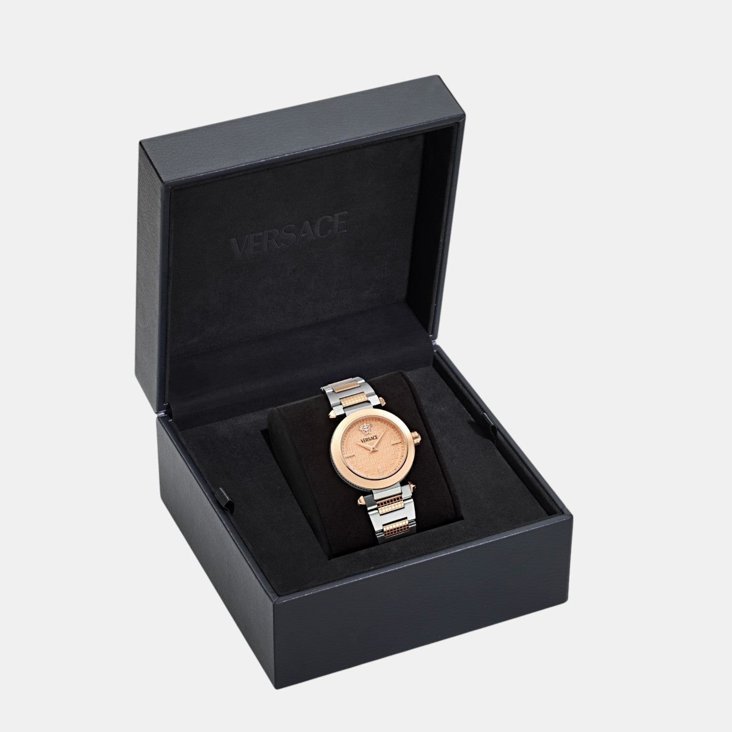 Greek Women Quartz Rose Gold Asymmetrical Dial Analog Stainless Steel Watch VE5B00425