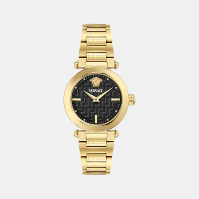 Greek Women Quartz Black Dial Analog Stainless Steel Watch VE5B00625
