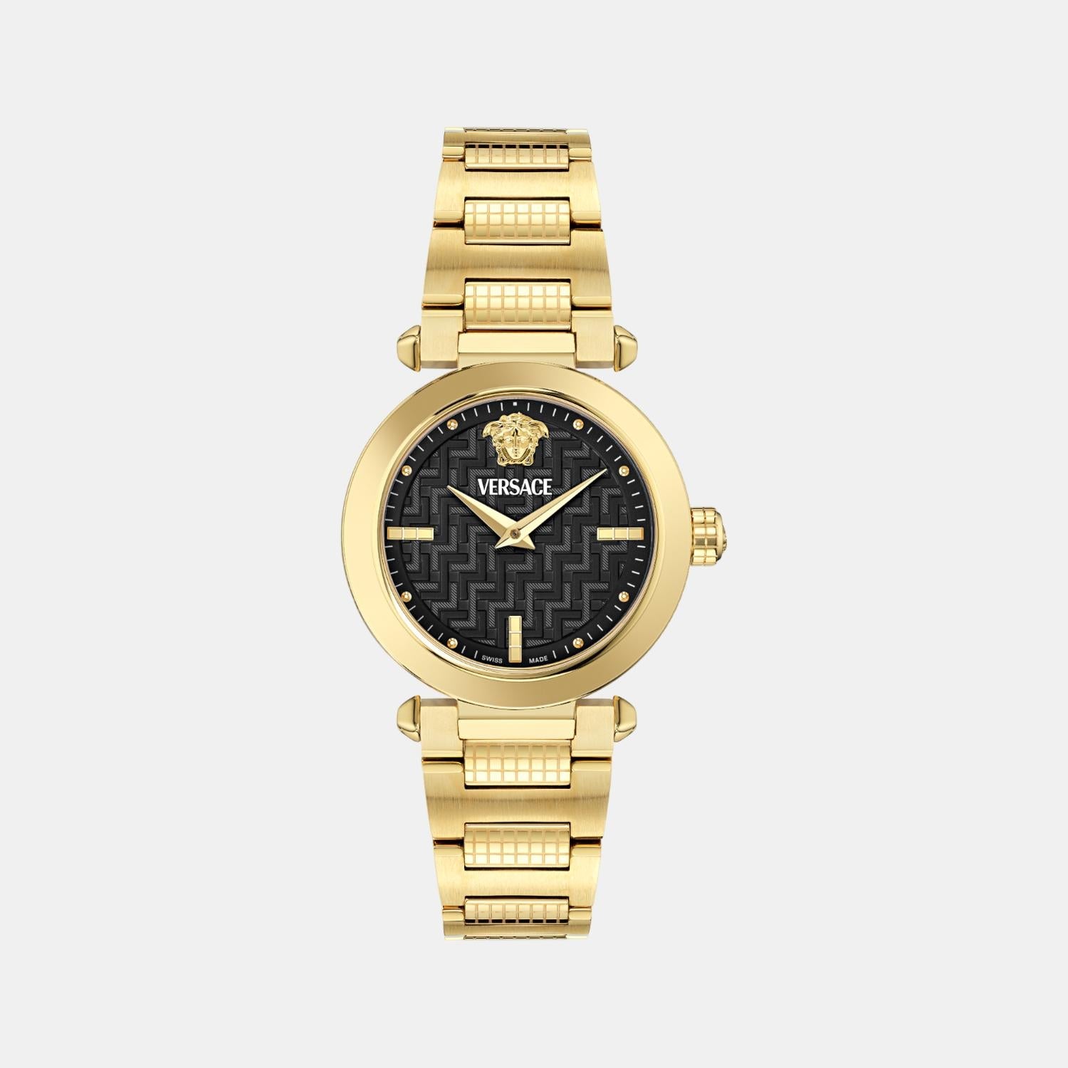 Greek Women Quartz Black Dial Analog Stainless Steel Watch VE5B00625
