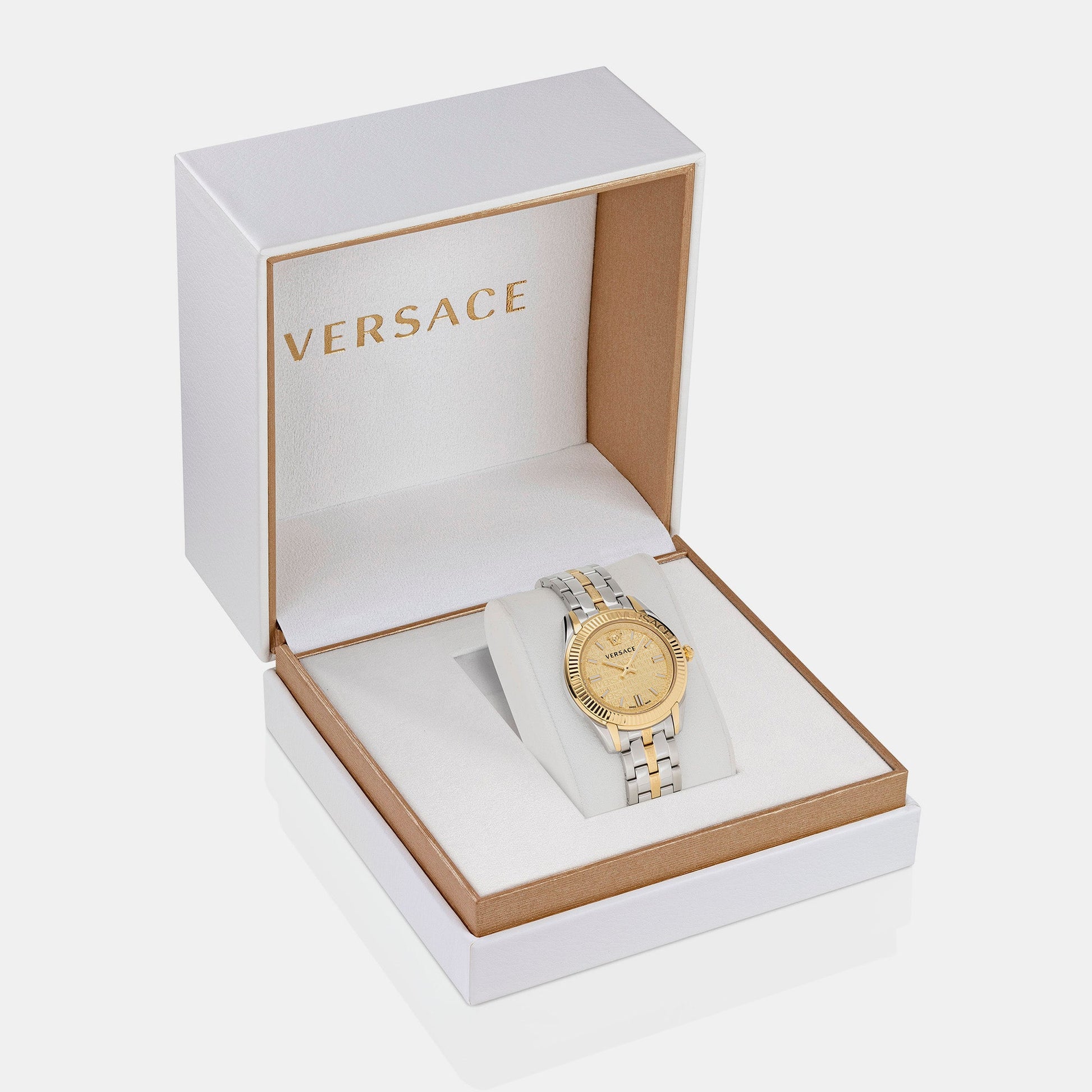 Greca Women Quartz Gold Dial Analog Stainless Steel Watch VE6C00523