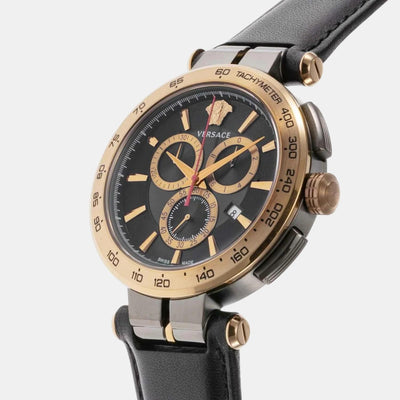 Aion Men Quartz Black Dial Chronograph Leather Watch VE6CA0323