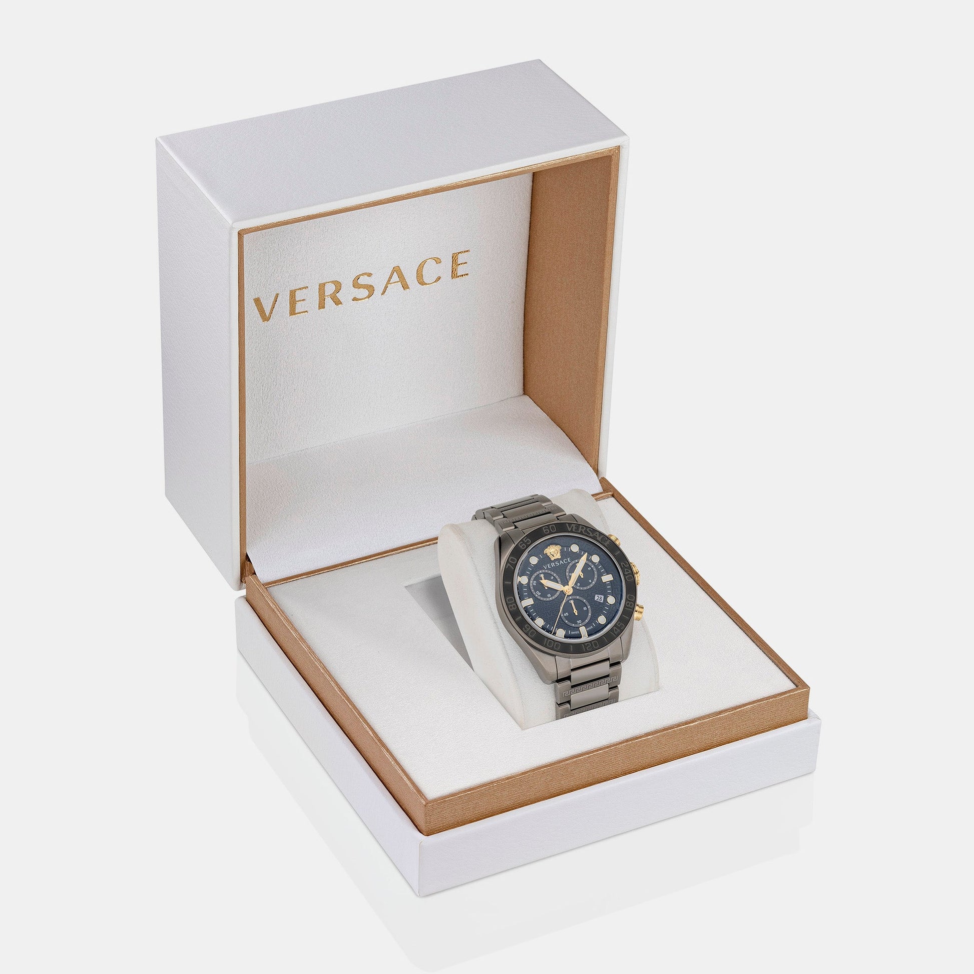 Greca Dome Men Quartz Black Dial Chronograph Stainless Steel Watch VE6K00623