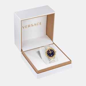 Greca Logo Moonphase Unisex Quartz Blue Dial Analog Stainless Steel Watch VE7G00223