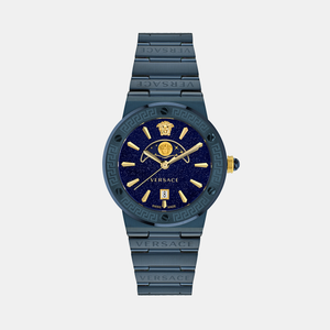 Greca Logo Moonph Unisex Quartz Blue Dial Analog Stainless Steel Watch VE7G00423