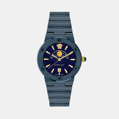 Greca Logo Moonph Unisex Quartz Blue Dial Analog Stainless Steel Watch VE7G00423