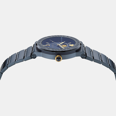 Greca Logo Moonph Unisex Quartz Blue Dial Analog Stainless Steel Watch VE7G00423