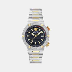 Greca Logo Diver Men Quartz Two Tone Dial Analog Stainless Steel Watch VE8G00424