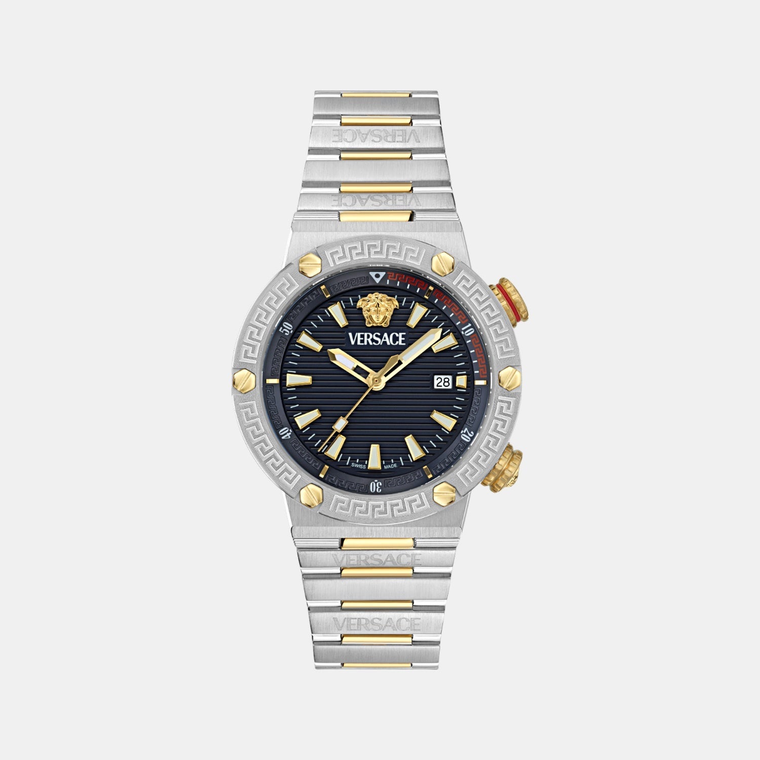 Greca Logo Diver Men Quartz Two Tone Dial Analog Stainless Steel Watch VE8G00424