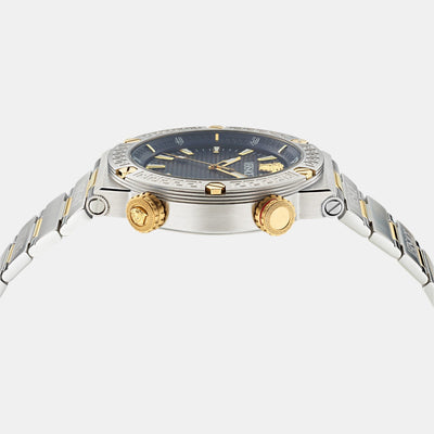 Greca Logo Diver Men Quartz Two Tone Dial Analog Stainless Steel Watch VE8G00424