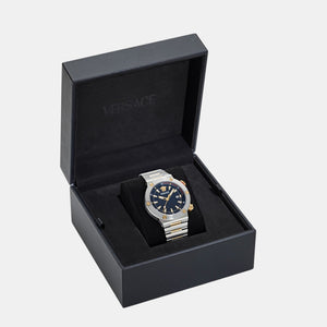 Greca Logo Diver Men Quartz Two Tone Dial Analog Stainless Steel Watch VE8G00424