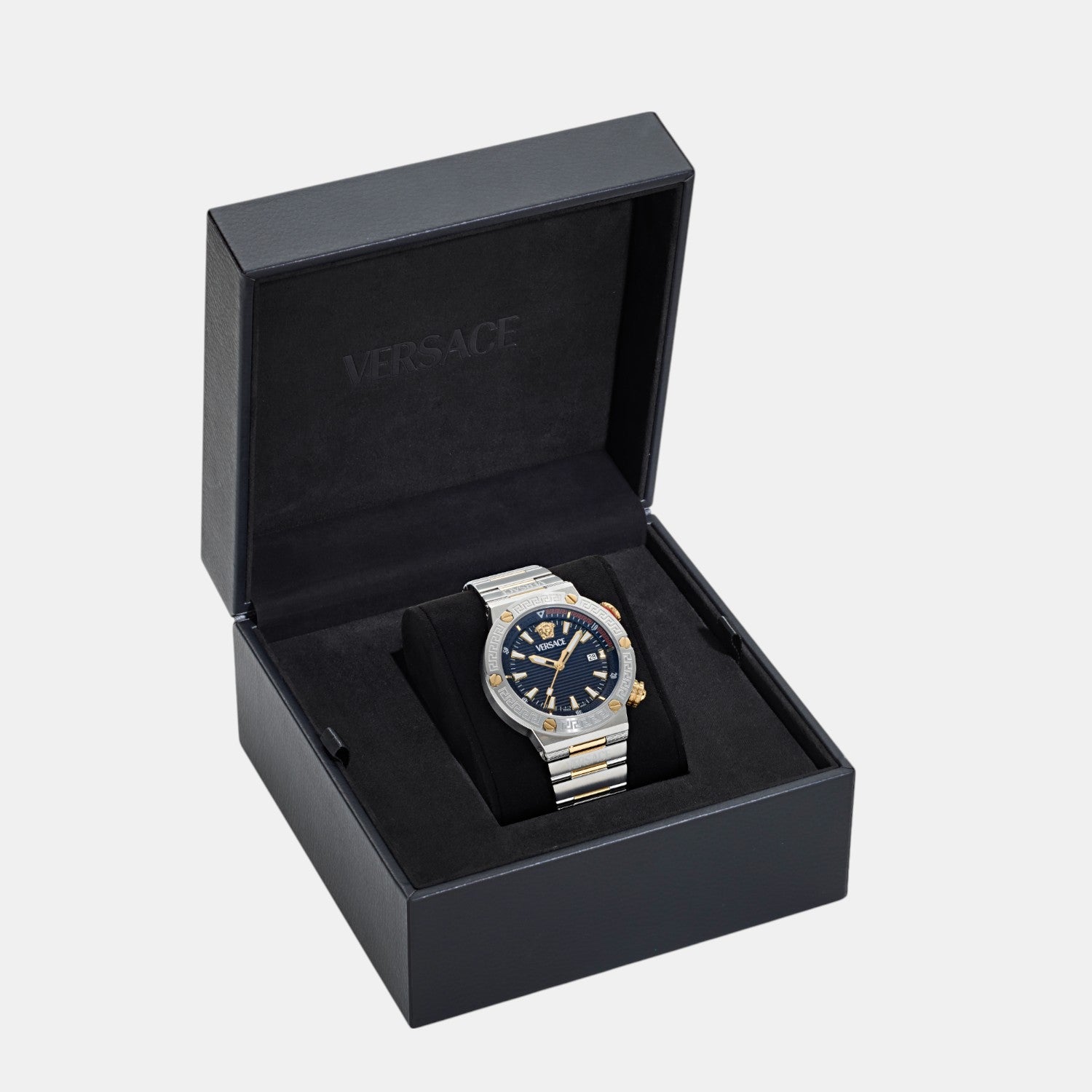 Greca Logo Diver Men Quartz Two Tone Dial Analog Stainless Steel Watch VE8G00424