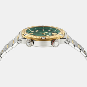 Greca Logo Diver Men Quartz Green Dial Analog Stainless Steel Watch VE8G00524