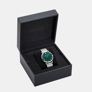 Greca Slim Men Quartz Green Dial Analog Stainless Steel Watch VE8Q00324