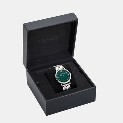 Greca Slim Men Quartz Green Dial Analog Stainless Steel Watch VE8Q00324