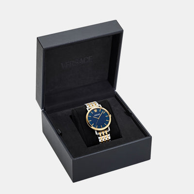 Greca Slim Men Quartz Blue Dial Analog Stainless Steel Watch VE8Q00424