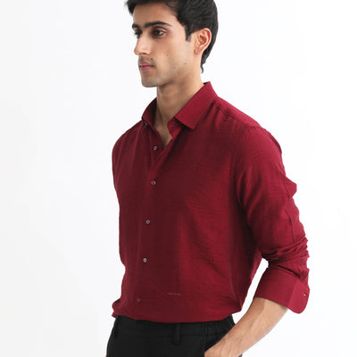 Rare Rabbit Men's Vagen Red Viscose Nylon Fabric Full Sleeves Checks Shirt