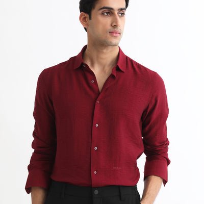 Rare Rabbit Men's Vagen Red Viscose Nylon Fabric Full Sleeves Checks Shirt