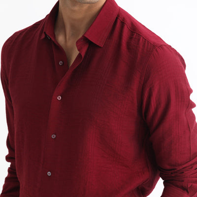 Rare Rabbit Men's Vagen Red Viscose Nylon Fabric Full Sleeves Checks Shirt