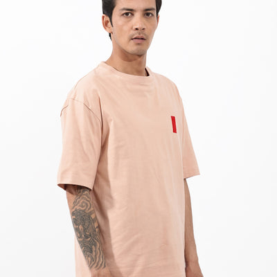 Rare Rabbit Articale Mens Vern Light Orange Cotton Polyester Fabric Short Sleeve Crew Neck Oversized Fit Printed T-Shirt