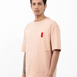 Rare Rabbit Articale Mens Vern Light Orange Cotton Polyester Fabric Short Sleeve Crew Neck Oversized Fit Printed T-Shirt