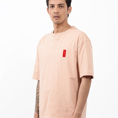 Rare Rabbit Articale Mens Vern Light Orange Cotton Polyester Fabric Short Sleeve Crew Neck Oversized Fit Printed T-Shirt