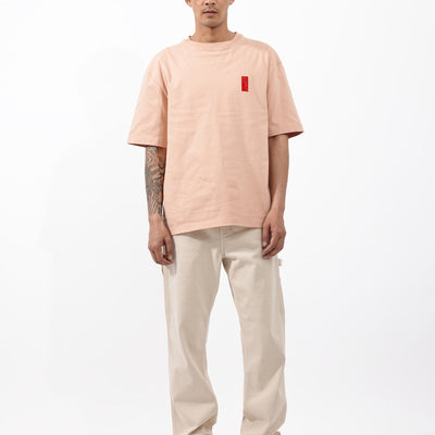 Rare Rabbit Articale Mens Vern Light Orange Cotton Polyester Fabric Short Sleeve Crew Neck Oversized Fit Printed T-Shirt