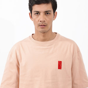Rare Rabbit Articale Mens Vern Light Orange Cotton Polyester Fabric Short Sleeve Crew Neck Oversized Fit Printed T-Shirt
