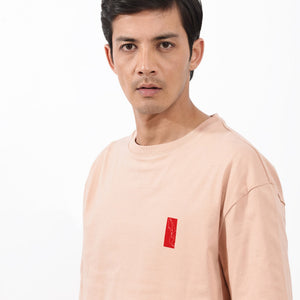 Rare Rabbit Articale Mens Vern Light Orange Cotton Polyester Fabric Short Sleeve Crew Neck Oversized Fit Printed T-Shirt