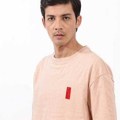 Rare Rabbit Articale Mens Vern Light Orange Cotton Polyester Fabric Short Sleeve Crew Neck Oversized Fit Printed T-Shirt