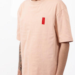 Rare Rabbit Articale Mens Vern Light Orange Cotton Polyester Fabric Short Sleeve Crew Neck Oversized Fit Printed T-Shirt