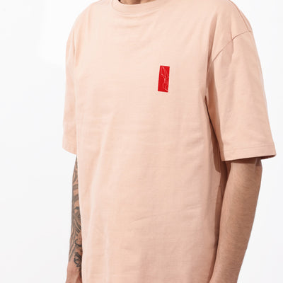Rare Rabbit Articale Mens Vern Light Orange Cotton Polyester Fabric Short Sleeve Crew Neck Oversized Fit Printed T-Shirt