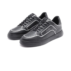 Rare Rabbit Men Veron Black Genuine Leather Dual Tone Low-Top Lace-Up Shoes